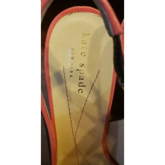 Kate Spade Pink Coral & Brown Bow Trim Leather Sling Back Heels Pumps Size 8 - Picture 2 of 11